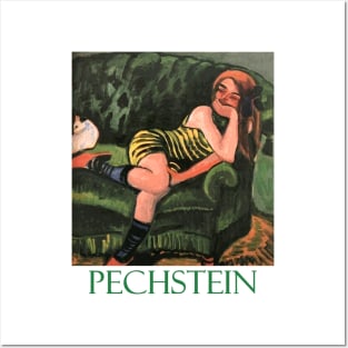 Girl on a Green Sofa with a Cat by Max Pechstein Posters and Art